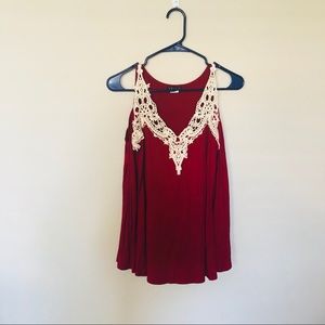 Red long sleeve open shoulder top